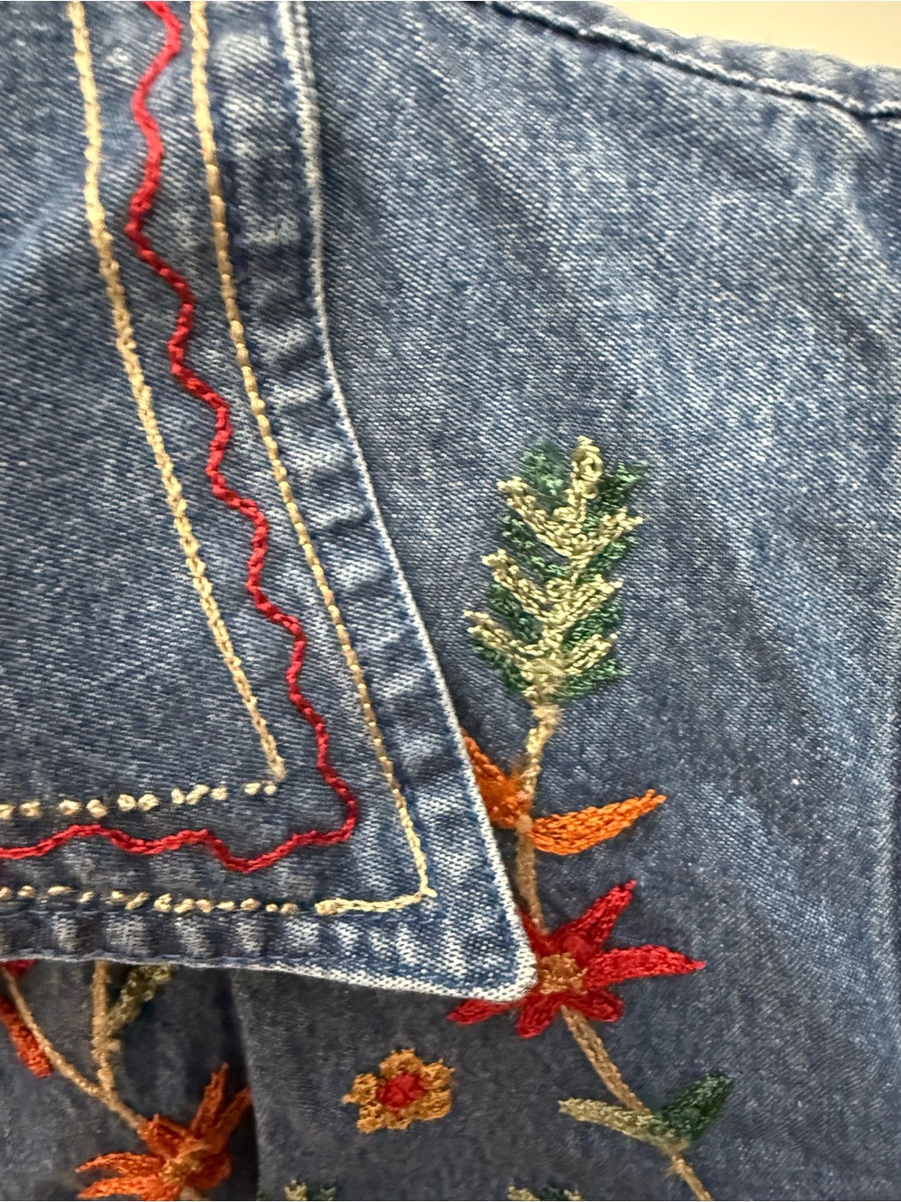 Embroidered Blue Denim Button-Down Vest - Picture 3 of 8